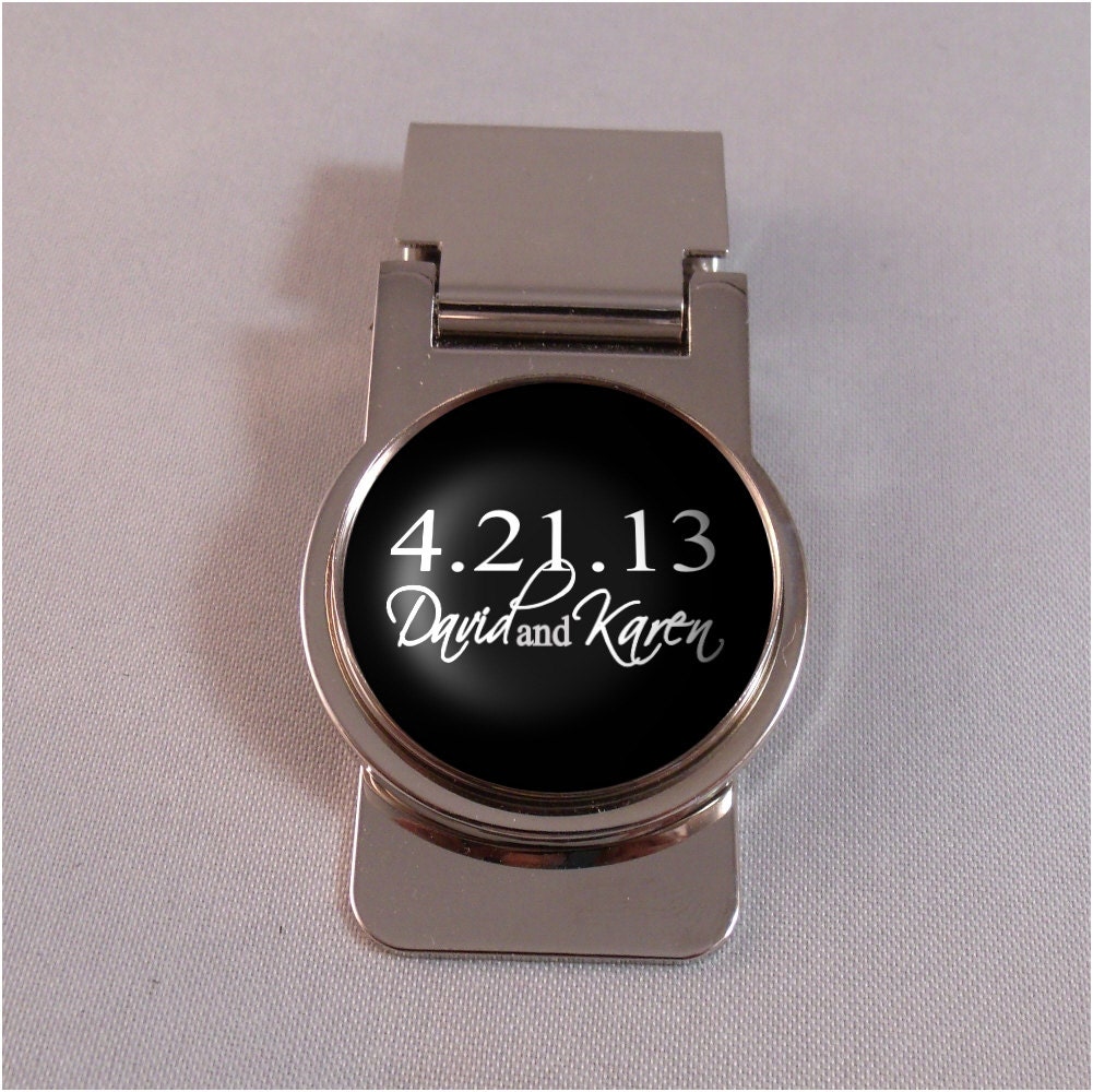 Black and White Money Clip for Men or Women - Wedding, Anniversary, Special Occasion - Save the date, Bride and Groom Name