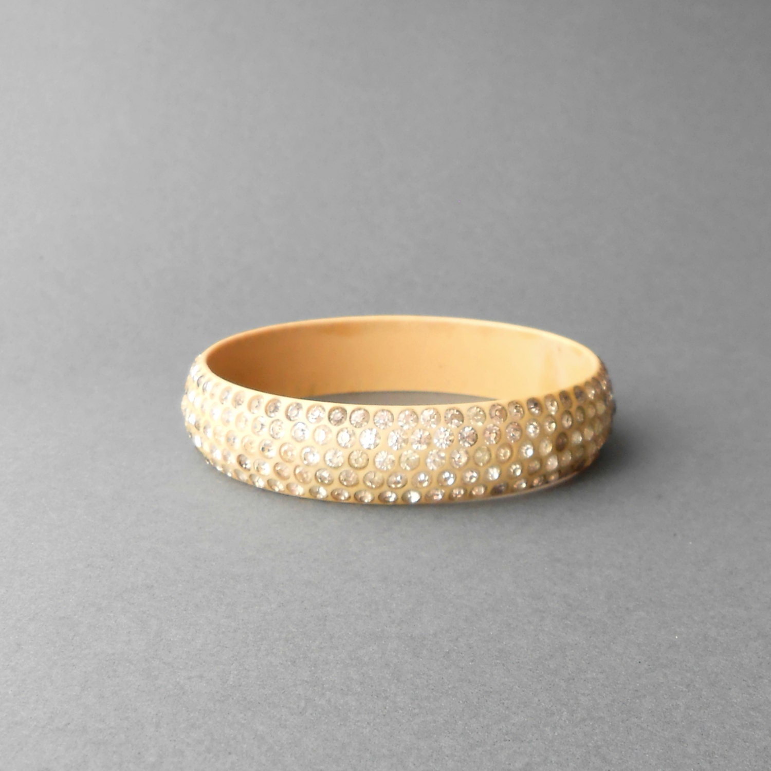 Art Deco Celluloid Bracelet with Rhinestones . Five Rows .