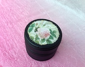 Antique Rose Powder Box, Trinket Box, Travel Case, Jewelry Box