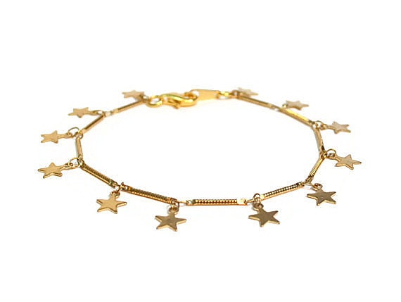 Gold Stars Chains Bracelet. Wedding bracelet. Milky Way. Bridesmaid jewelry