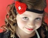 Red and Black Flower Heart Headband Newborn Headband Baby Headband Child Headband Adult Headband Photo Prop