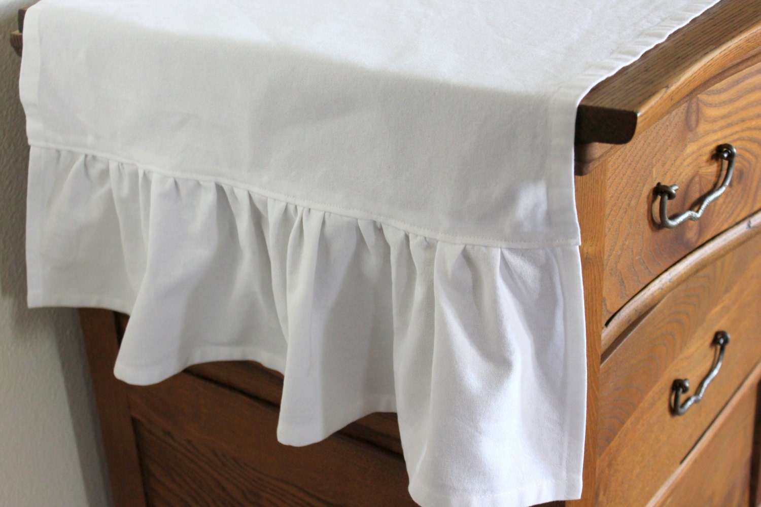 White Ruffled Cotton Table Runner - 16" x 80" - Table Linens