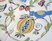 Vintage Tablecloth Birds Pears Pomegranate