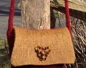 Straw gold burgundy cross over handbag wool wet felt