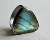 SALE 20% off Labradorite ring, metalwork jewelry, oxidized sterling silver, minimalistic design, rustic texture, ring size 7.75 - The brook