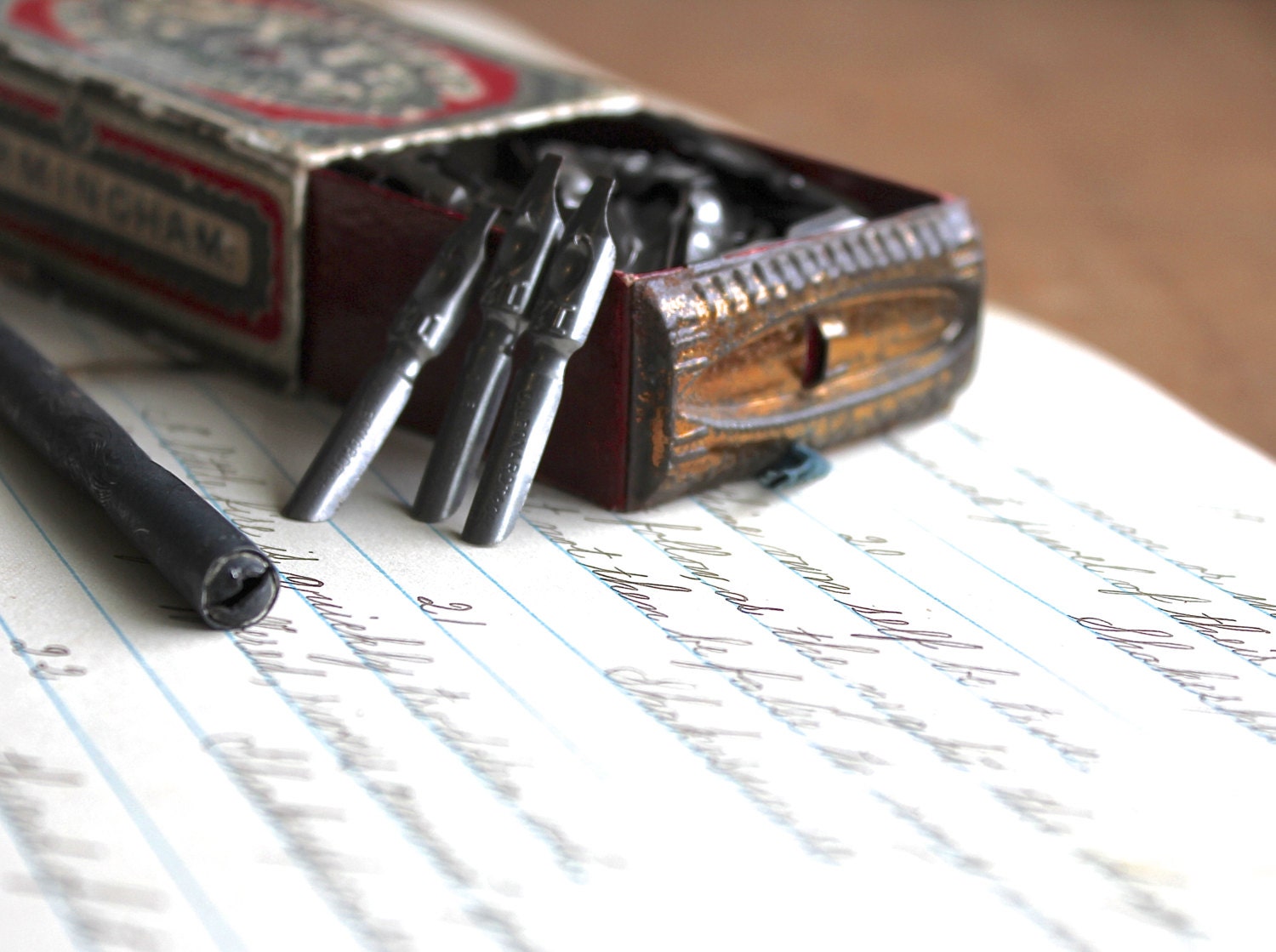 Writing the Old Way - Antique Pen Nibs - Made in England - D. Leonardt and Co. - Supplies - Vintage - Calligraphy - Collectible
