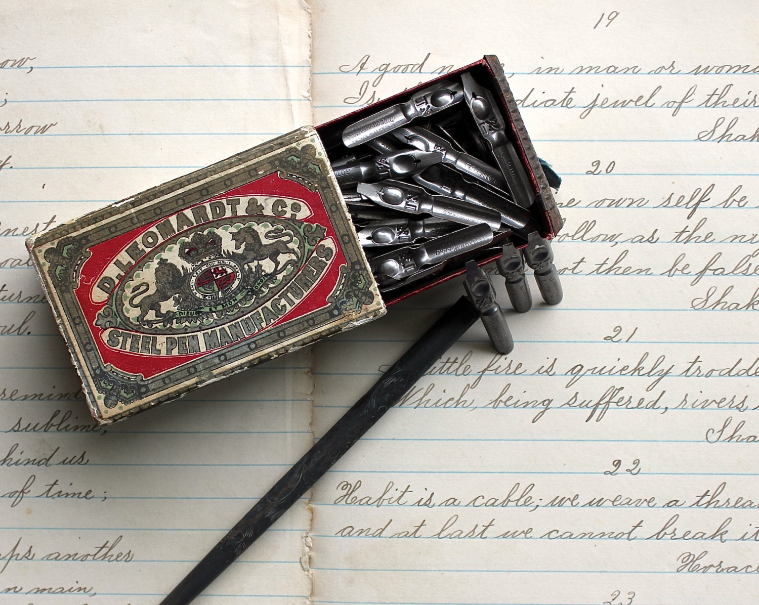 Writing the Old Way - Antique Pen Nibs - Made in England - D. Leonardt and Co. - Supplies - Vintage - Calligraphy - Collectible