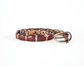 Gold Silver Bronze Metal Wrapped Brown Leather Skinny Belt