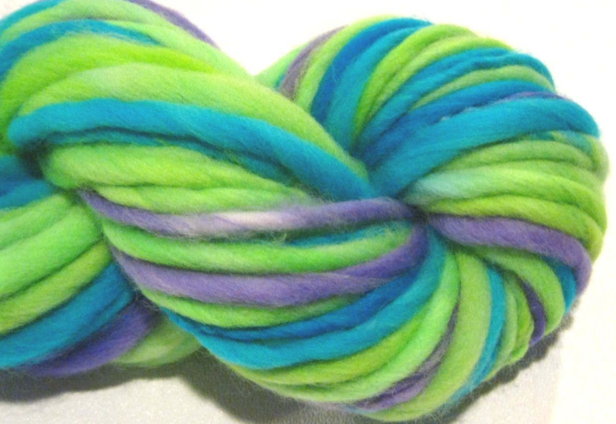 Handspun Yarn Wondrous Stories 60 yds green blue purple hand dyed merino wool waldorf doll hair knitting supplies