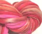 Thick N Thin Handspun Yarn Be Mine 48 yds red pink  yarn hand dyed merino wool waldorf doll hair knitting supplies
