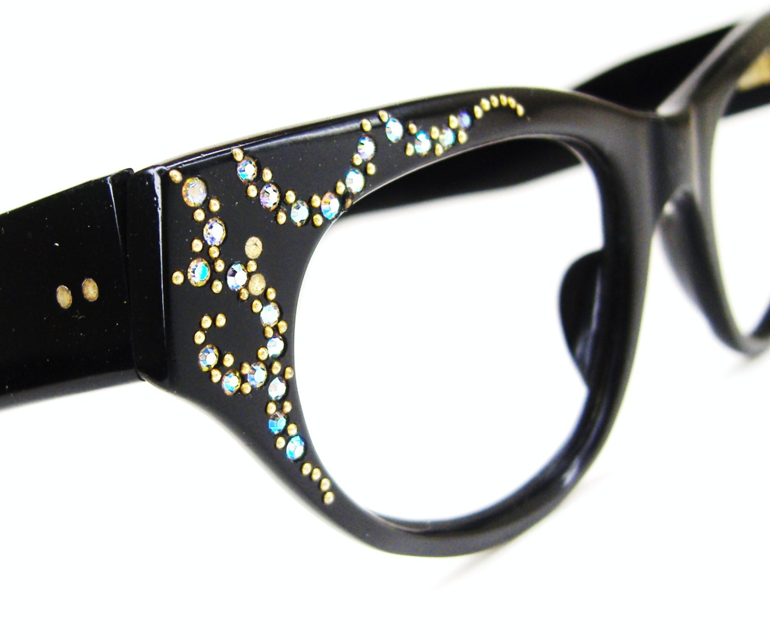 Vintage Cat Eye Eyeglasses Sunglasses Frame With Aurora Rhinestones