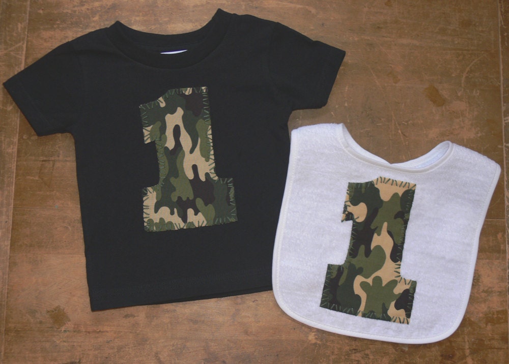 CAMO 1 SHIRT and BIB party set ... boys 1st birthday