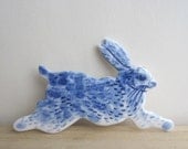 Rabbit Brooch - Handpainted Blue Delftware Porcelain