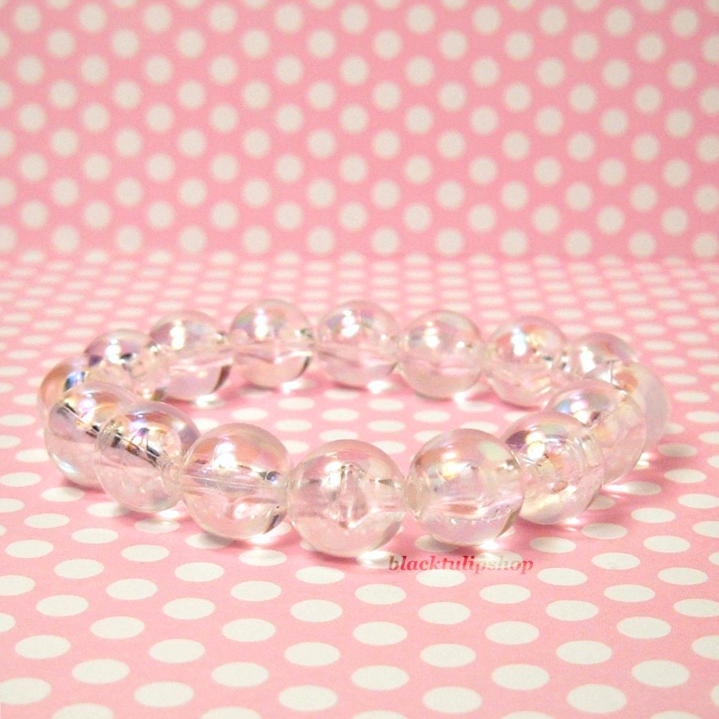 Cute Lolita Fair Kei Stretch Bracelet Iridescent Bead 80s Retro Inspired
