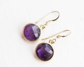 Gold Gem Earrings - Amethyst