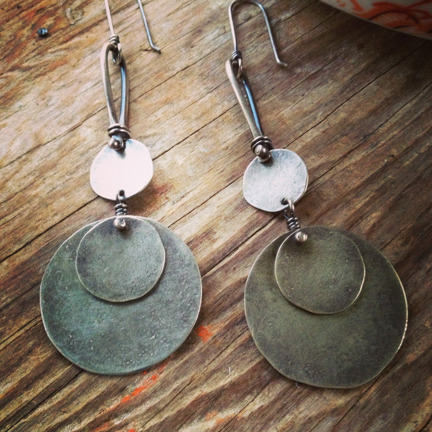 Nomad Earrings-Sterling Silver Rustic Disc Earrings, Silver Disc Dangle Earrings,