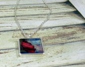 Red Leaf Collage Silver Plated Pendant Necklace