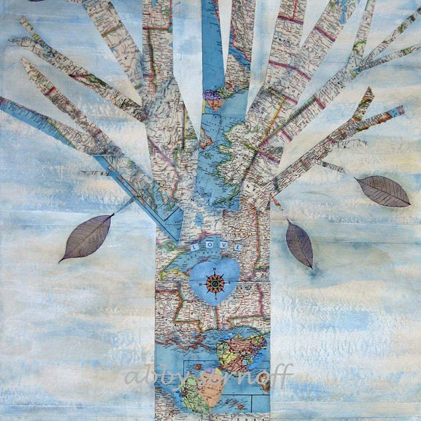 Map Art Large Original Canvas Art Tree