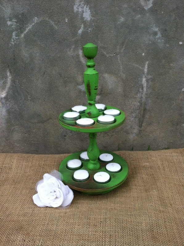 Go Green - Upcycled - Vintage Wooden Rotating Spice - Herb Rack - Repurposed Candle Holder - Rustic Boho CHIC