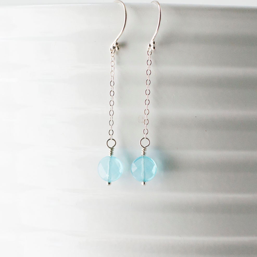 Faceted Turquoise Quartz Dime and Sterling Silver Chain Earrings