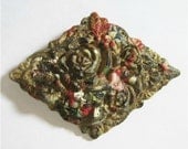Vintage Art Deco Era Celluloid Brooch - 1920s - Roses - Multi Color - End Of Day - Rustic - Woodland - Flowers