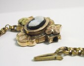 Antique Victorian Cameo Necklace - Hardstone - Gold Filled - Choker - Leaves - 1870s