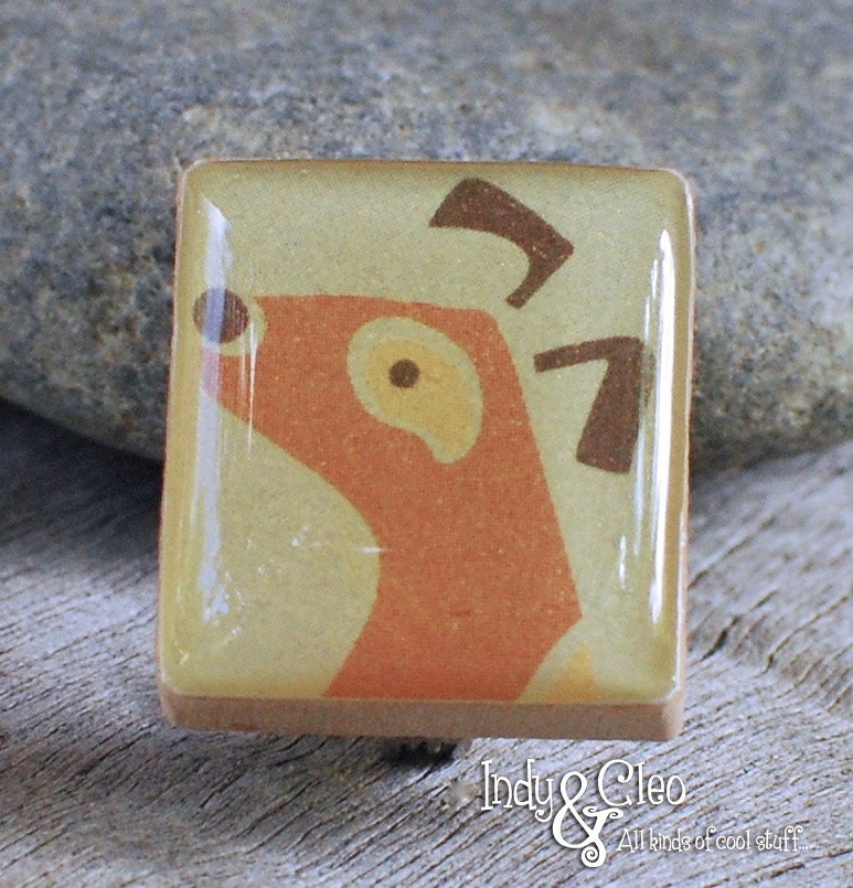 Golden Dog Face Kids Handmade Animal Scrabble Tile Art Brooch Pin Jewelry