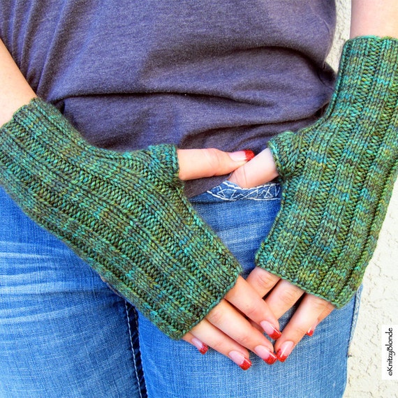 Fingerless Gloves Hand Knit Hand Dyed Merino Wool by KnitzyBlonde