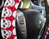 Steering Wheel Cover Skulls on Red