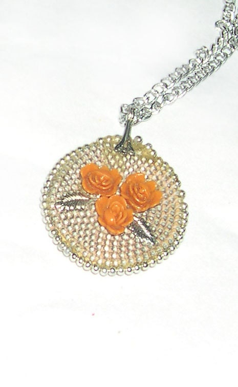 Vintage Coral Rose Circle Pendant