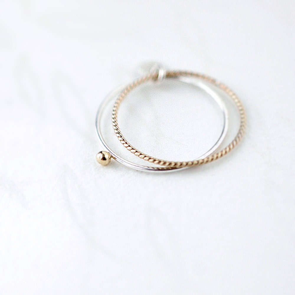 Toi et moi 14kt gold bead silver ring