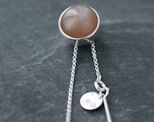 Light brown coral colored Moonstone solid silver ball necklace