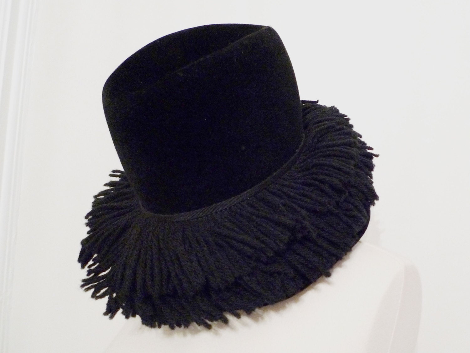Black Fringed Couture Deep Bucket Hat  // by Adolfo II // Hendrix // Dylan