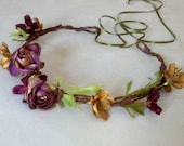 Rustic vine Hair Wreath -Godiva- Country Bride Flower crown bridal headpiece Hair garland accessory Plums browns woodland weddings Hairpiece