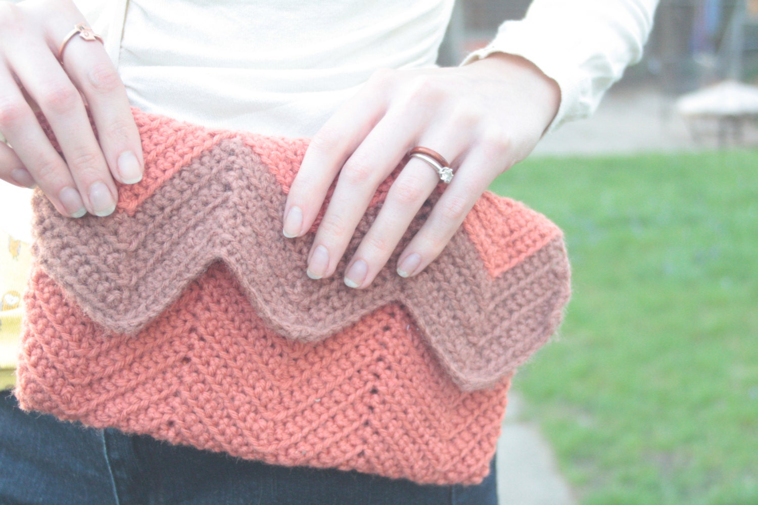 Hand Knit Chevron Clutch