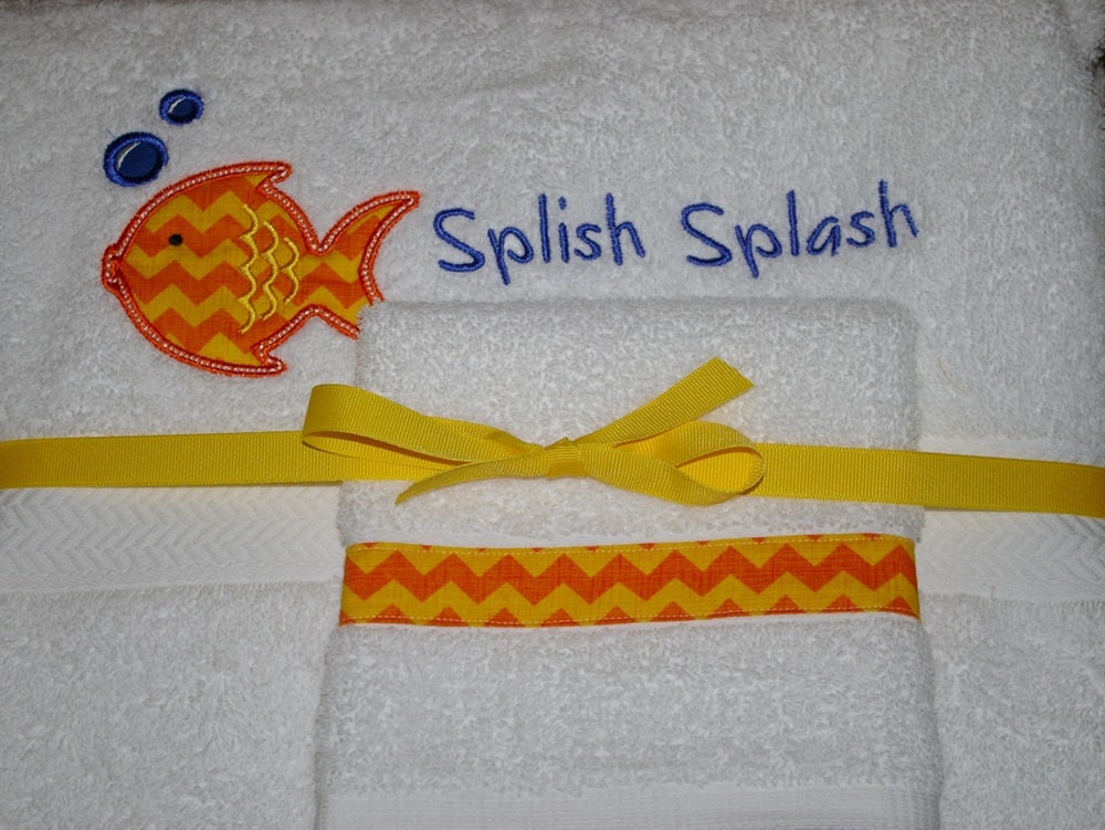 Custom Embroidered, Personalized Towel Set with Chevron Fish