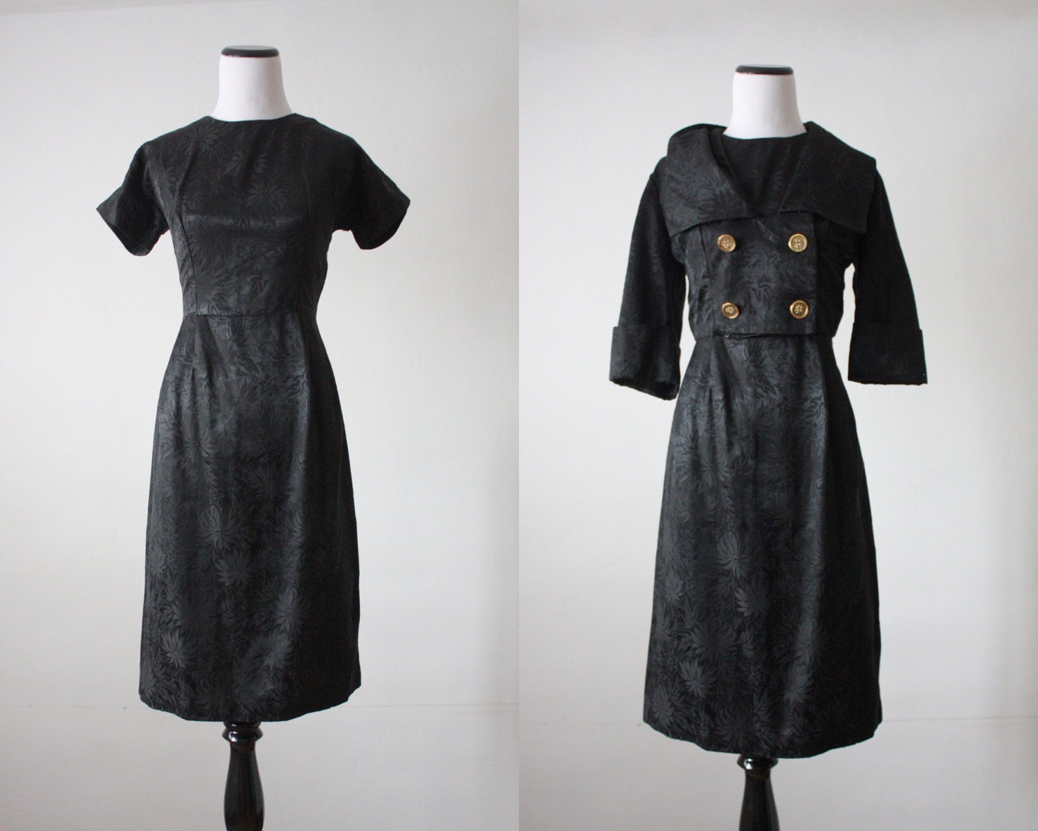 60s dress - black brocade dress set