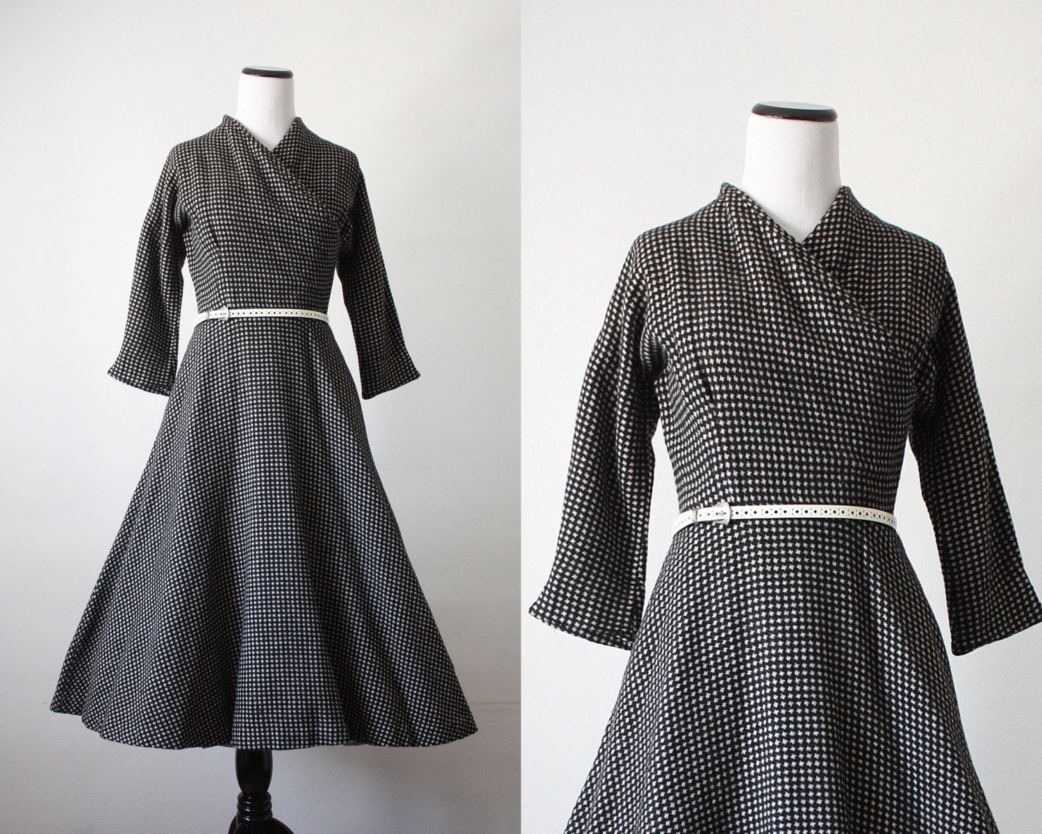 vintage 1950's knit herringbone wrap dress