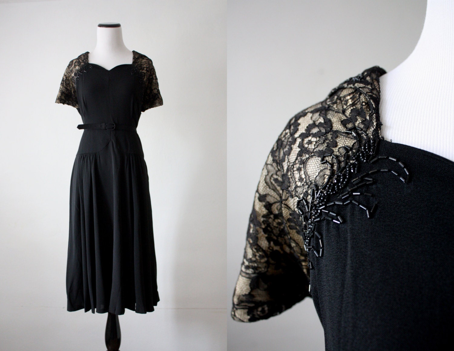 vintage 1940's beaded black dress