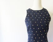 Vintage Star Studded Dress 1980s Grunge Indie Wiggle Navy Blue Linen Dress Medium M 8 80s Glam Chic Studs