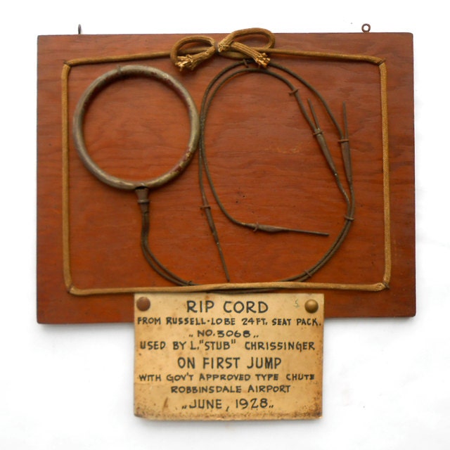 1928 Parachute Rip Cord Wall Hanging Plaque No. 3 / Vintage Oddity