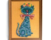 1960s Retro Cat Embroidery Framed Art