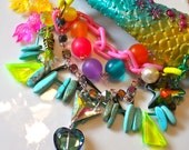 Mermaid's Heart of the Sea - Rainbow Fluorescent Statement Necklace - Neon Tropical Dreams - Candy Koi Sea Fantasy