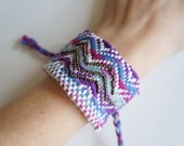 Handwoven Purple, Blue, and Fuchsia Beaded Chevron Cuff Bracelet