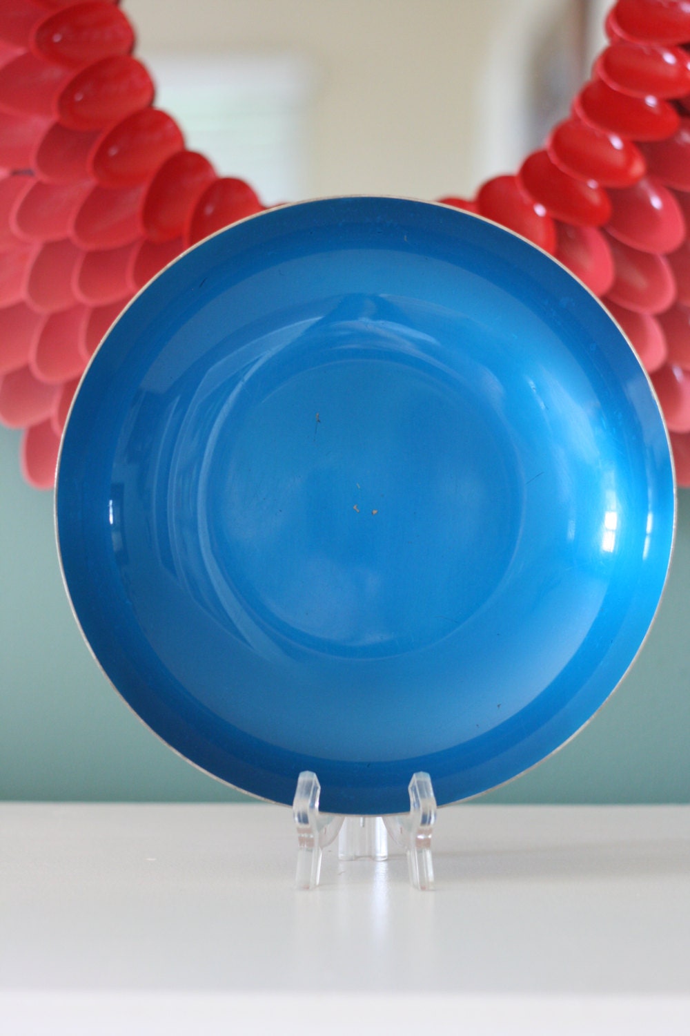 Vintage Reed and Barton Silverplate Blue Enamel and Silver Serving Bowl
