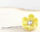 Lemon yellow flower bobby pin, kanzashi bobby pin, canary yellow hair pin - "Lemon Drop"