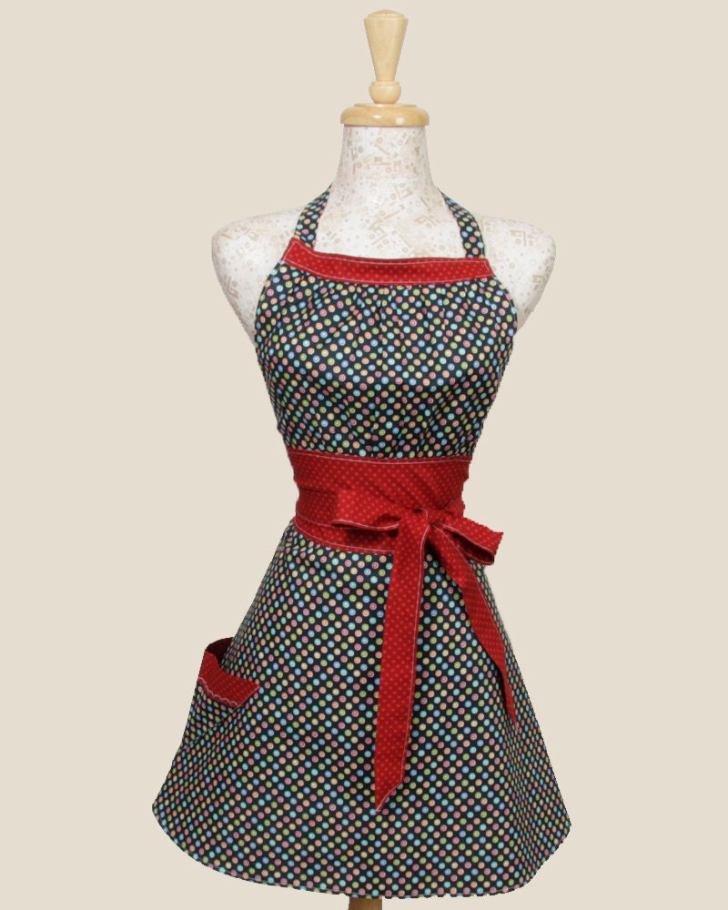 Retro Apron stars n dots red blue green