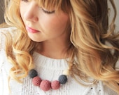 Brown-pink and charcoal crocheted necklace - can be used as a nursing breastfeeding statement jewelry strand necklace - rusteam, ohtteam