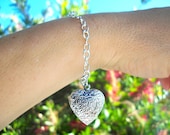 Silver Heart Bracelet, Valentine love locket bracelet, simple silver chain bracelet, embossed silver heart jewellery