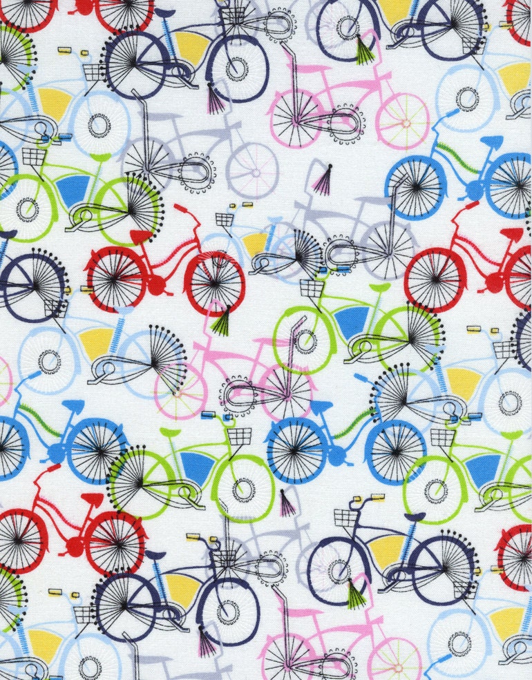 Timeless Treasures, Bicycles in White, 1 yard listing